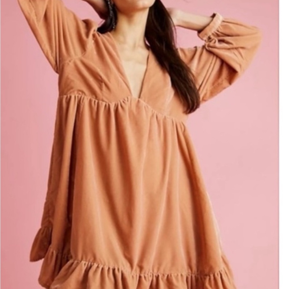 NWT Free people Stella velvet mini dress. Rose pearl